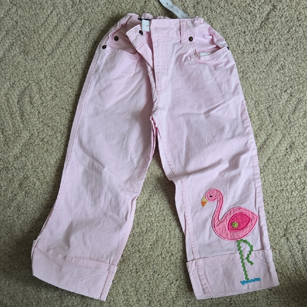 Lands' End Light Pink Kids Pants with Flamingo Embroidery